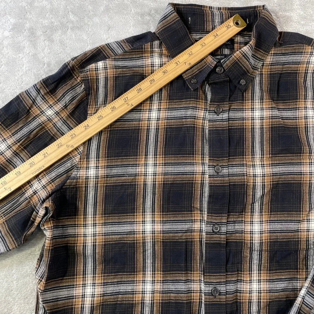 Banana Republic Shirt Untucked Fit Mens Large Black Plaid Slim Fit Preppy Office